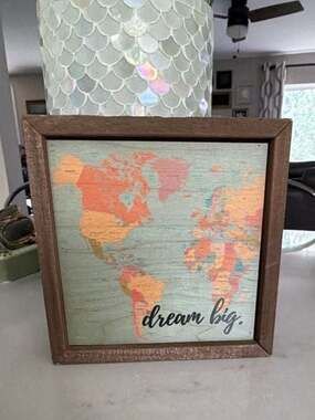 Driftless Studios 'Dream Big' World Map 6x6 Wooden Box Sign